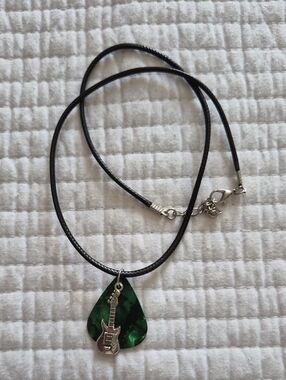 Green Shell Guitar Pick Pendant Necklace - Jewelry